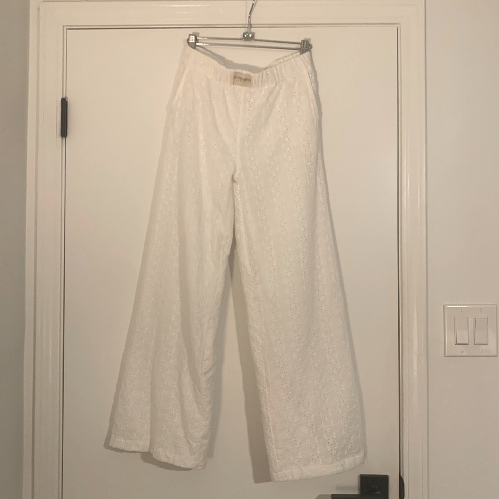 Studio Seven Designs Lazy Daisy Pants 100% Cotton Fully Lined White Eyelet Sz XS